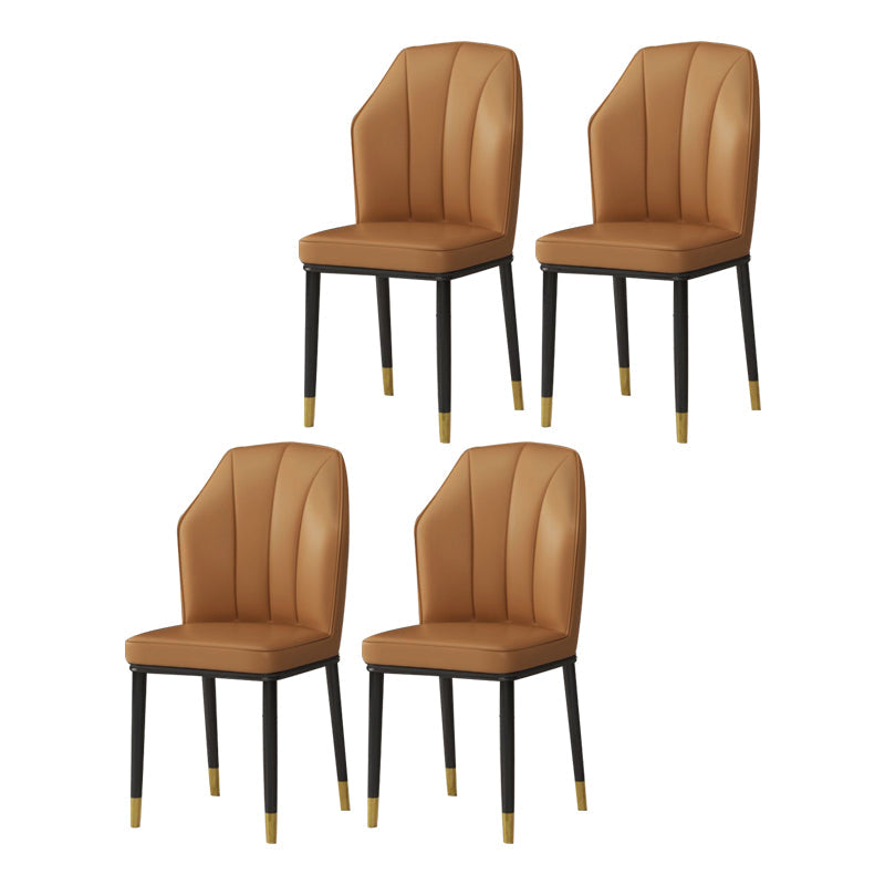 Contemporary Style Kitchen Metal Dining Chairs Dining Wingback Armless Side Chair Camel 4 Piece Set Brass Gold Clearhalo ' kitchen&dining_furn' 'Dining Chairs' 'Dining Tables & Seating' 'dining_chair' 'furn' 'furn_dining_chair' 'Furniture' 'furniture_dining_chair' 'Kitchen & Dining Furniture' 'kitchen' 4055480