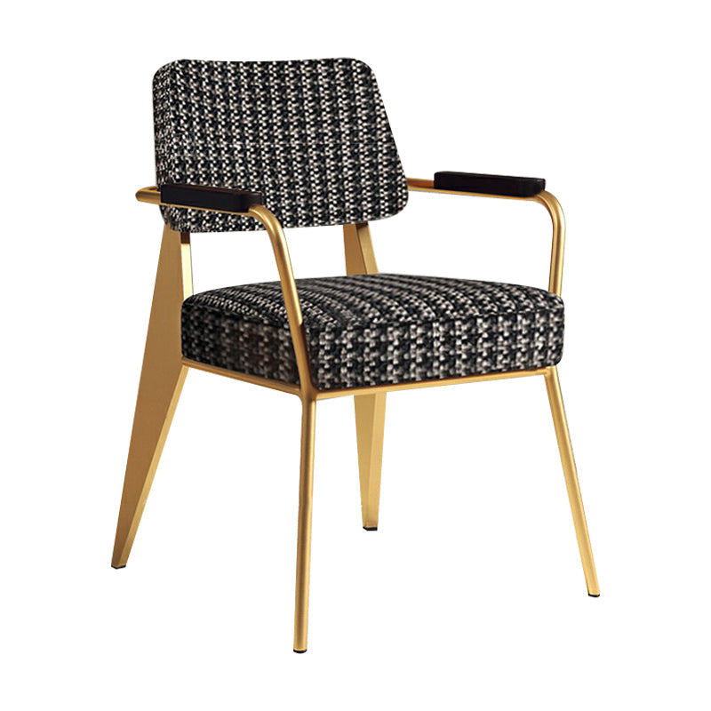 Indoor Scandinavian Armchair Open Back Metal Upholstered Dining Room Chair Black 1 Piece Brass Gold Clearhalo ' kitchen&dining_furn' 'Dining Chairs' 'Dining Tables & Seating' 'dining_chair' 'furn' 'furn_dining_chair' 'Furniture' 'furniture_dining_chair' 'Kitchen & Dining Furniture' 'kitchen' 4055775
