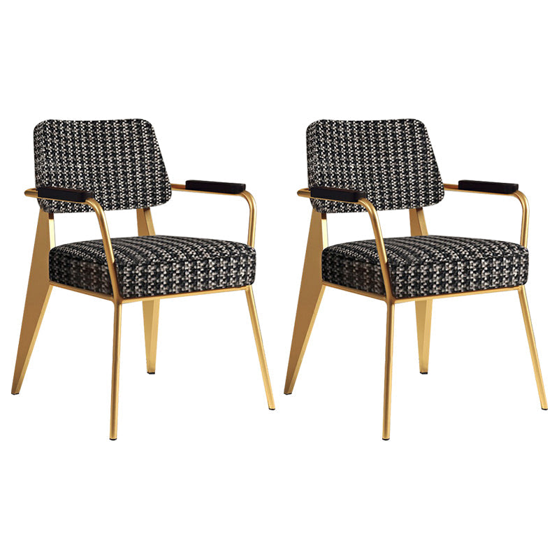 Indoor Scandinavian Armchair Open Back Metal Upholstered Dining Room Chair Black 2 Piece Set Brass Gold Clearhalo ' kitchen&dining_furn' 'Dining Chairs' 'Dining Tables & Seating' 'dining_chair' 'furn' 'furn_dining_chair' 'Furniture' 'furniture_dining_chair' 'Kitchen & Dining Furniture' 'kitchen' 4055776