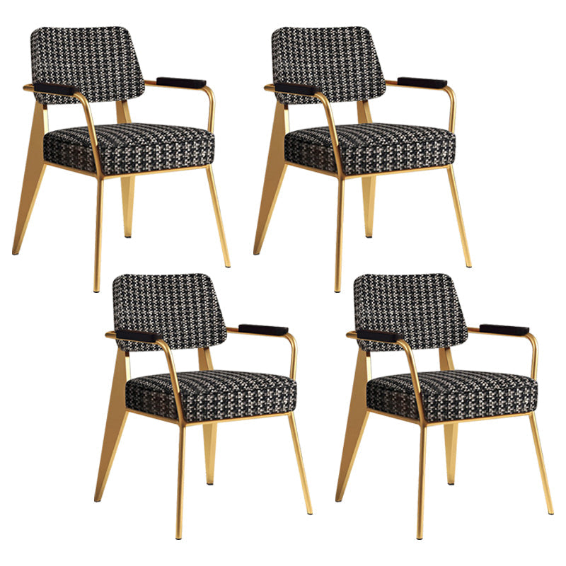 Indoor Scandinavian Armchair Open Back Metal Upholstered Dining Room Chair Black 4 Piece Set Brass Gold Clearhalo ' kitchen&dining_furn' 'Dining Chairs' 'Dining Tables & Seating' 'dining_chair' 'furn' 'furn_dining_chair' 'Furniture' 'furniture_dining_chair' 'Kitchen & Dining Furniture' 'kitchen' 4055778