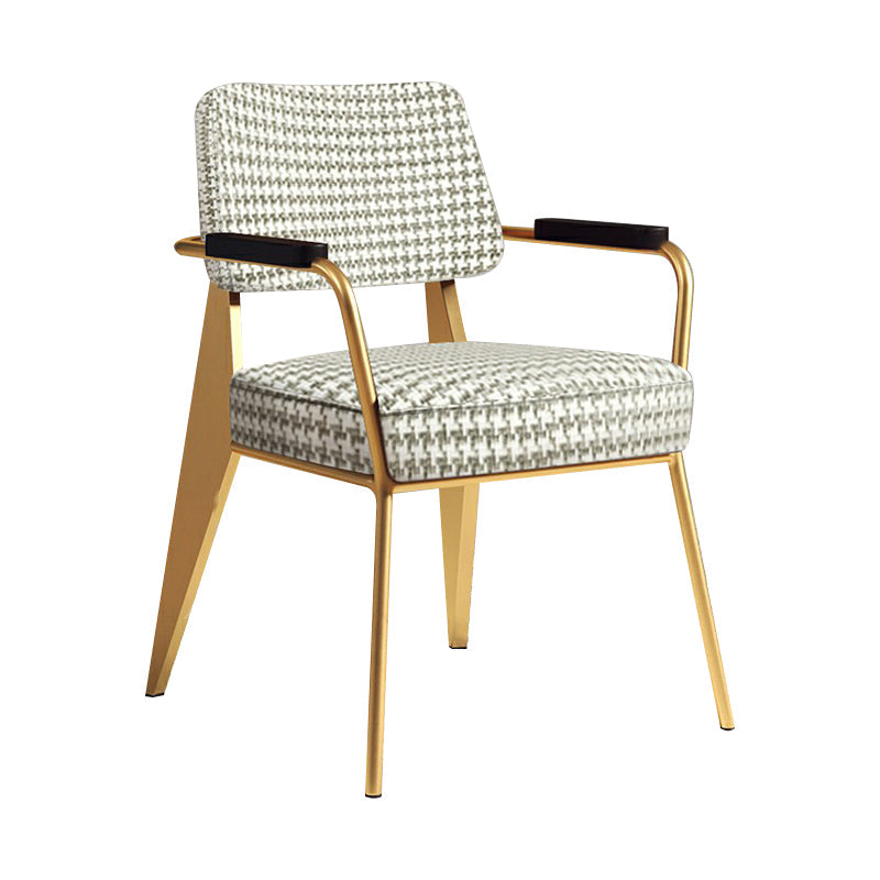 Indoor Scandinavian Armchair Open Back Metal Upholstered Dining Room Chair Grey 1 Piece Brass Gold Clearhalo ' kitchen&dining_furn' 'Dining Chairs' 'Dining Tables & Seating' 'dining_chair' 'furn' 'furn_dining_chair' 'Furniture' 'furniture_dining_chair' 'Kitchen & Dining Furniture' 'kitchen' 4055782