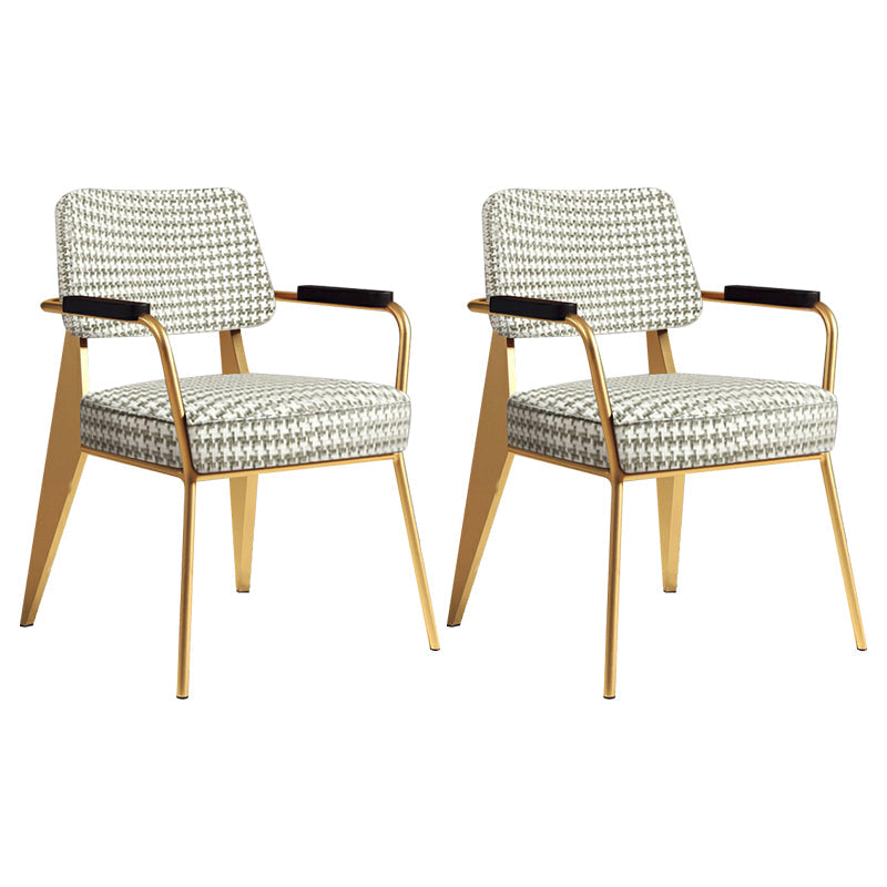 Indoor Scandinavian Armchair Open Back Metal Upholstered Dining Room Chair Grey 2 Piece Set Brass Gold Clearhalo ' kitchen&dining_furn' 'Dining Chairs' 'Dining Tables & Seating' 'dining_chair' 'furn' 'furn_dining_chair' 'Furniture' 'furniture_dining_chair' 'Kitchen & Dining Furniture' 'kitchen' 4055783