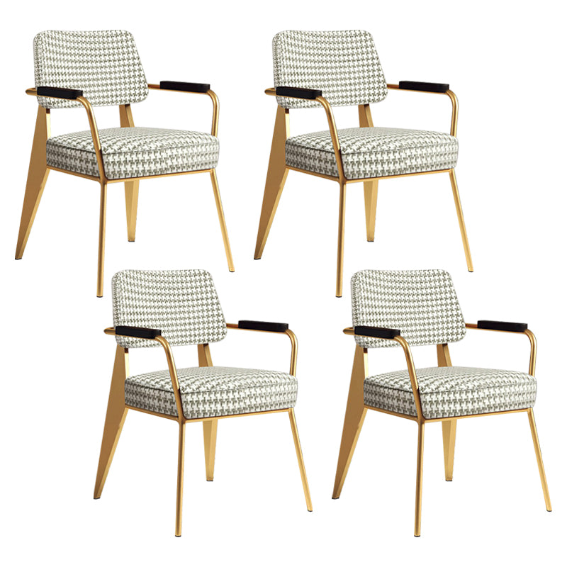 Indoor Scandinavian Armchair Open Back Metal Upholstered Dining Room Chair Grey 4 Piece Set Brass Gold Clearhalo ' kitchen&dining_furn' 'Dining Chairs' 'Dining Tables & Seating' 'dining_chair' 'furn' 'furn_dining_chair' 'Furniture' 'furniture_dining_chair' 'Kitchen & Dining Furniture' 'kitchen' 4055784
