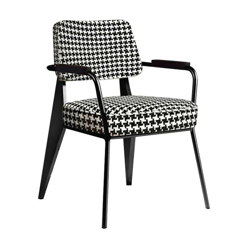 Indoor Scandinavian Armchair Open Back Metal Upholstered Dining Room Chair Black White 1 Piece Black Clearhalo ' kitchen&dining_furn' 'Dining Chairs' 'Dining Tables & Seating' 'dining_chair' 'furn' 'furn_dining_chair' 'Furniture' 'furniture_dining_chair' 'Kitchen & Dining Furniture' 'kitchen' 4055785