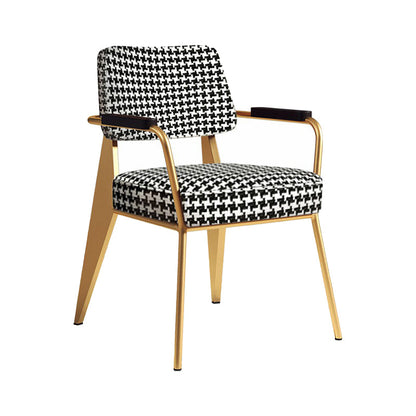 Indoor Scandinavian Armchair Open Back Metal Upholstered Dining Room Chair Black White 1 Piece Brass Gold Clearhalo ' kitchen&dining_furn' 'Dining Chairs' 'Dining Tables & Seating' 'dining_chair' 'furn' 'furn_dining_chair' 'Furniture' 'furniture_dining_chair' 'Kitchen & Dining Furniture' 'kitchen' 4055788