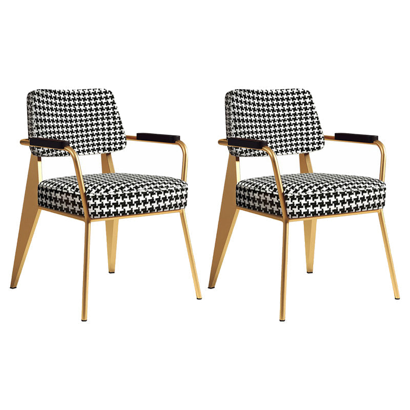Indoor Scandinavian Armchair Open Back Metal Upholstered Dining Room Chair Black White 2 Piece Set Brass Gold Clearhalo ' kitchen&dining_furn' 'Dining Chairs' 'Dining Tables & Seating' 'dining_chair' 'furn' 'furn_dining_chair' 'Furniture' 'furniture_dining_chair' 'Kitchen & Dining Furniture' 'kitchen' 4055789