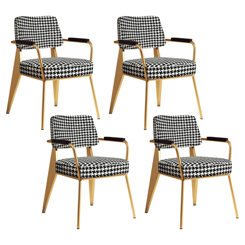 Indoor Scandinavian Armchair Open Back Metal Upholstered Dining Room Chair Black White 4 Piece Set Brass Gold Clearhalo ' kitchen&dining_furn' 'Dining Chairs' 'Dining Tables & Seating' 'dining_chair' 'furn' 'furn_dining_chair' 'Furniture' 'furniture_dining_chair' 'Kitchen & Dining Furniture' 'kitchen' 4055790