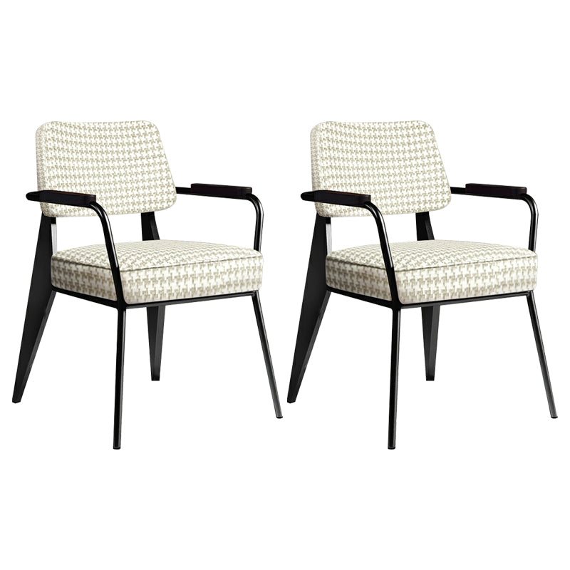 Indoor Scandinavian Armchair Open Back Metal Upholstered Dining Room Chair Off-White 2 Piece Set Black Clearhalo ' kitchen&dining_furn' 'Dining Chairs' 'Dining Tables & Seating' 'dining_chair' 'furn' 'furn_dining_chair' 'Furniture' 'furniture_dining_chair' 'Kitchen & Dining Furniture' 'kitchen' 4055792