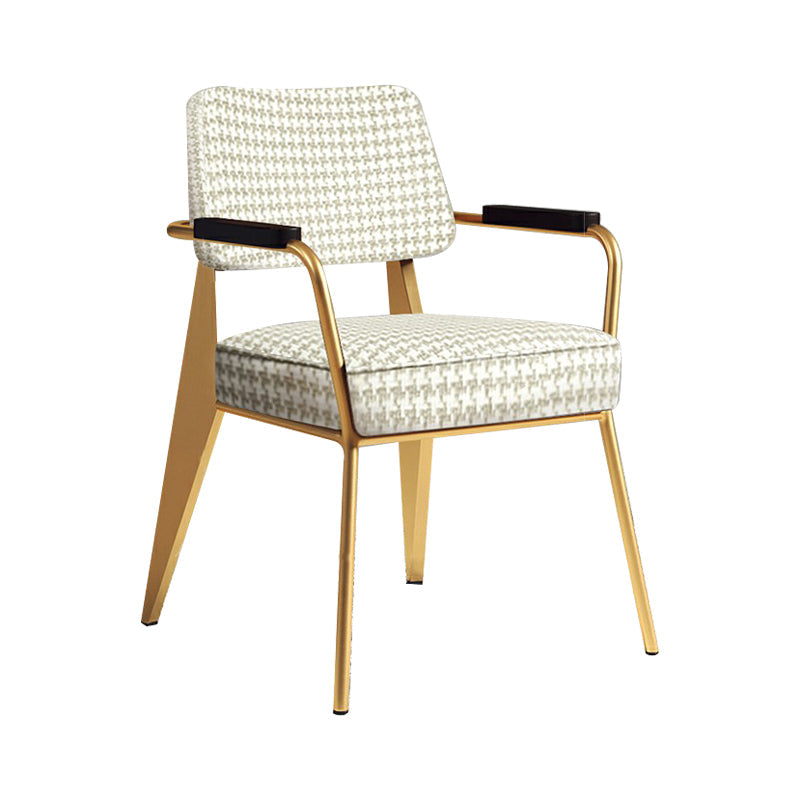 Indoor Scandinavian Armchair Open Back Metal Upholstered Dining Room Chair Off-White 1 Piece Brass Gold Clearhalo ' kitchen&dining_furn' 'Dining Chairs' 'Dining Tables & Seating' 'dining_chair' 'furn' 'furn_dining_chair' 'Furniture' 'furniture_dining_chair' 'Kitchen & Dining Furniture' 'kitchen' 4055794