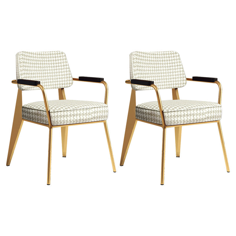 Indoor Scandinavian Armchair Open Back Metal Upholstered Dining Room Chair Off-White 2 Piece Set Brass Gold Clearhalo ' kitchen&dining_furn' 'Dining Chairs' 'Dining Tables & Seating' 'dining_chair' 'furn' 'furn_dining_chair' 'Furniture' 'furniture_dining_chair' 'Kitchen & Dining Furniture' 'kitchen' 4055795
