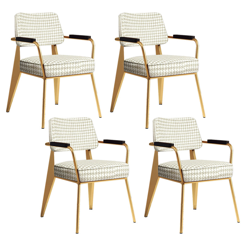 Indoor Scandinavian Armchair Open Back Metal Upholstered Dining Room Chair Off-White 4 Piece Set Brass Gold Clearhalo ' kitchen&dining_furn' 'Dining Chairs' 'Dining Tables & Seating' 'dining_chair' 'furn' 'furn_dining_chair' 'Furniture' 'furniture_dining_chair' 'Kitchen & Dining Furniture' 'kitchen' 4055796