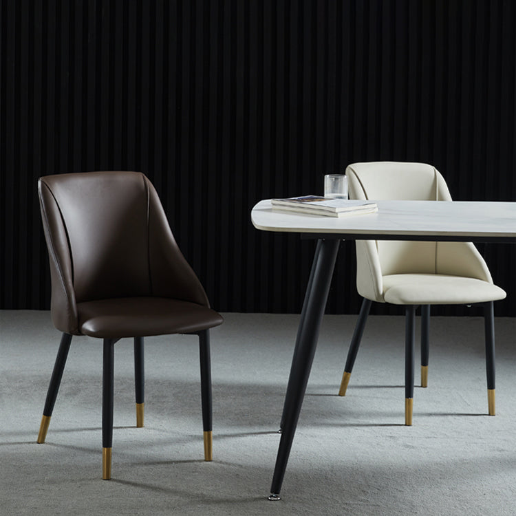 Leather Upholstered Armless Dining Chairs Home Side Chairs with Metal Legs Clearhalo ' kitchen&dining_furn' 'Dining Chairs' 'Dining Tables & Seating' 'dining_chair' 'furn' 'furn_dining_chair' 'Furniture' 'furniture_dining_chair' 'Kitchen & Dining Furniture' 'kitchen' 4055803