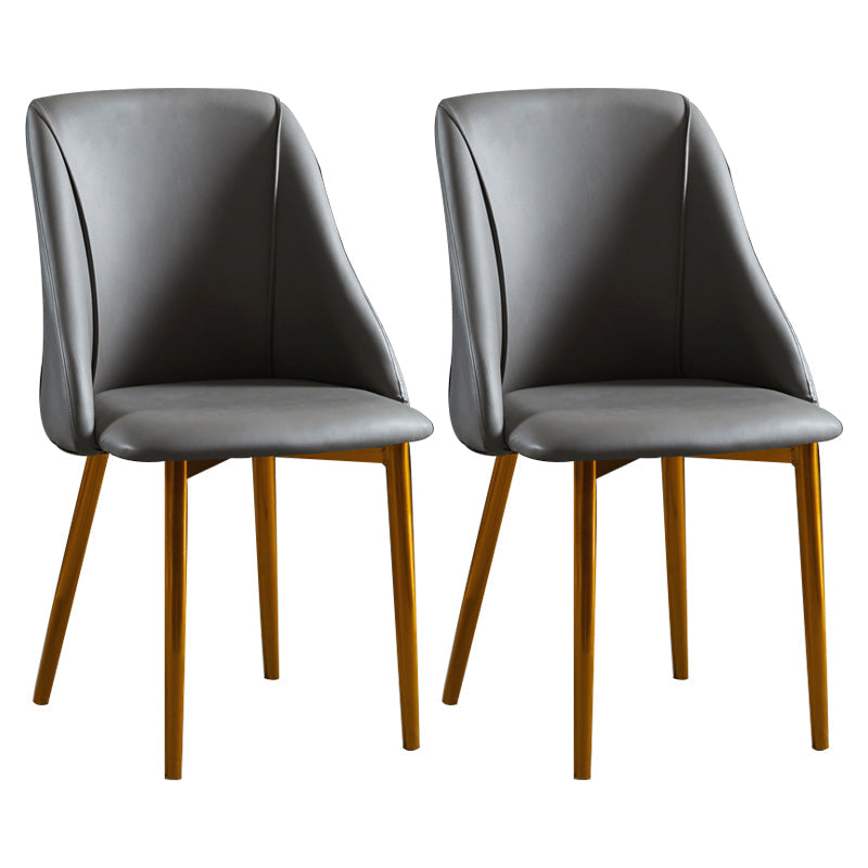 Leather Upholstered Armless Dining Chairs Home Side Chairs with Metal Legs Dark Gray 2 Piece Set Brass Gold Clearhalo ' kitchen&dining_furn' 'Dining Chairs' 'Dining Tables & Seating' 'dining_chair' 'furn' 'furn_dining_chair' 'Furniture' 'furniture_dining_chair' 'Kitchen & Dining Furniture' 'kitchen' 4055806