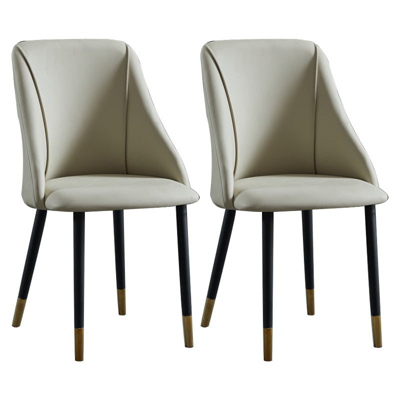 Leather Upholstered Armless Dining Chairs Home Side Chairs with Metal Legs Light Gray 2 Piece Set Brass Gold Clearhalo ' kitchen&dining_furn' 'Dining Chairs' 'Dining Tables & Seating' 'dining_chair' 'furn' 'furn_dining_chair' 'Furniture' 'furniture_dining_chair' 'Kitchen & Dining Furniture' 'kitchen' 4055818