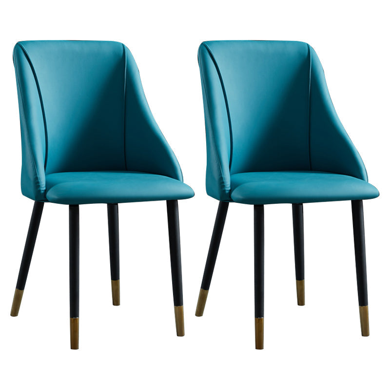 Leather Upholstered Armless Dining Chairs Home Side Chairs with Metal Legs Blue 2 Piece Set Brass Gold Clearhalo ' kitchen&dining_furn' 'Dining Chairs' 'Dining Tables & Seating' 'dining_chair' 'furn' 'furn_dining_chair' 'Furniture' 'furniture_dining_chair' 'Kitchen & Dining Furniture' 'kitchen' 4055827