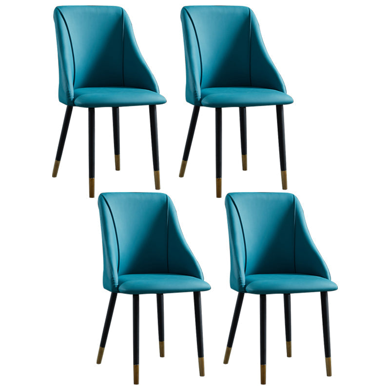 Leather Upholstered Armless Dining Chairs Home Side Chairs with Metal Legs Blue 4 Piece Set Brass Gold Clearhalo ' kitchen&dining_furn' 'Dining Chairs' 'Dining Tables & Seating' 'dining_chair' 'furn' 'furn_dining_chair' 'Furniture' 'furniture_dining_chair' 'Kitchen & Dining Furniture' 'kitchen' 4055828