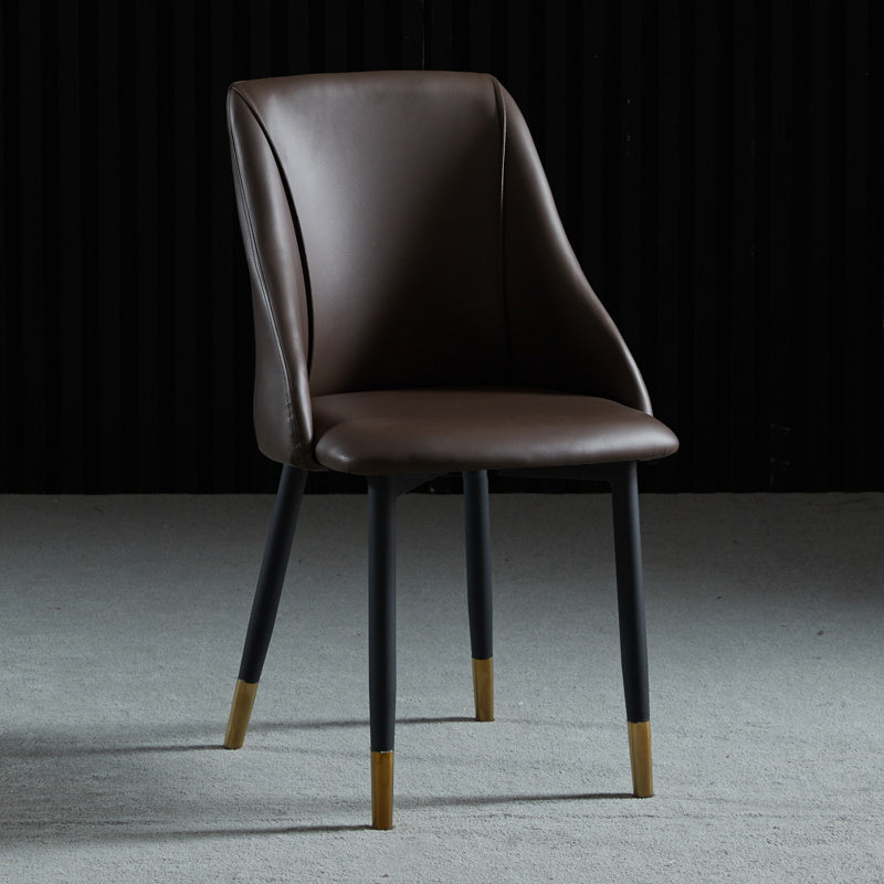 Leather Upholstered Armless Dining Chairs Home Side Chairs with Metal Legs Coffee 1 Piece Brass Gold Clearhalo ' kitchen&dining_furn' 'Dining Chairs' 'Dining Tables & Seating' 'dining_chair' 'furn' 'furn_dining_chair' 'Furniture' 'furniture_dining_chair' 'Kitchen & Dining Furniture' 'kitchen' 4055832