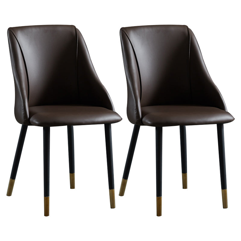 Leather Upholstered Armless Dining Chairs Home Side Chairs with Metal Legs Coffee 2 Piece Set Brass Gold Clearhalo ' kitchen&dining_furn' 'Dining Chairs' 'Dining Tables & Seating' 'dining_chair' 'furn' 'furn_dining_chair' 'Furniture' 'furniture_dining_chair' 'Kitchen & Dining Furniture' 'kitchen' 4055833
