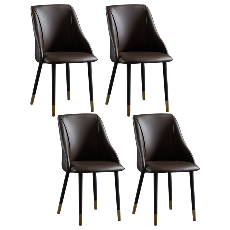 Leather Upholstered Armless Dining Chairs Home Side Chairs with Metal Legs Coffee 4 Piece Set Brass Gold Clearhalo ' kitchen&dining_furn' 'Dining Chairs' 'Dining Tables & Seating' 'dining_chair' 'furn' 'furn_dining_chair' 'Furniture' 'furniture_dining_chair' 'Kitchen & Dining Furniture' 'kitchen' 4055834