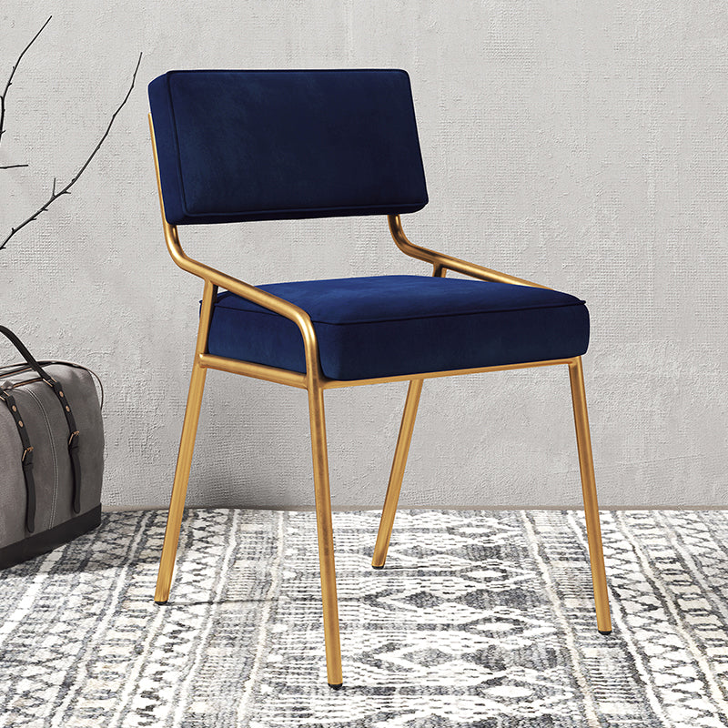 Industrial Home Side Chair Open Back Metal Upholstered Dining Room Chair Dark Blue 1 Piece Brass Gold Clearhalo ' kitchen&dining_furn' 'Dining Chairs' 'Dining Tables & Seating' 'dining_chair' 'furn' 'furn_dining_chair' 'Furniture' 'furniture_dining_chair' 'Kitchen & Dining Furniture' 'kitchen' 4055883