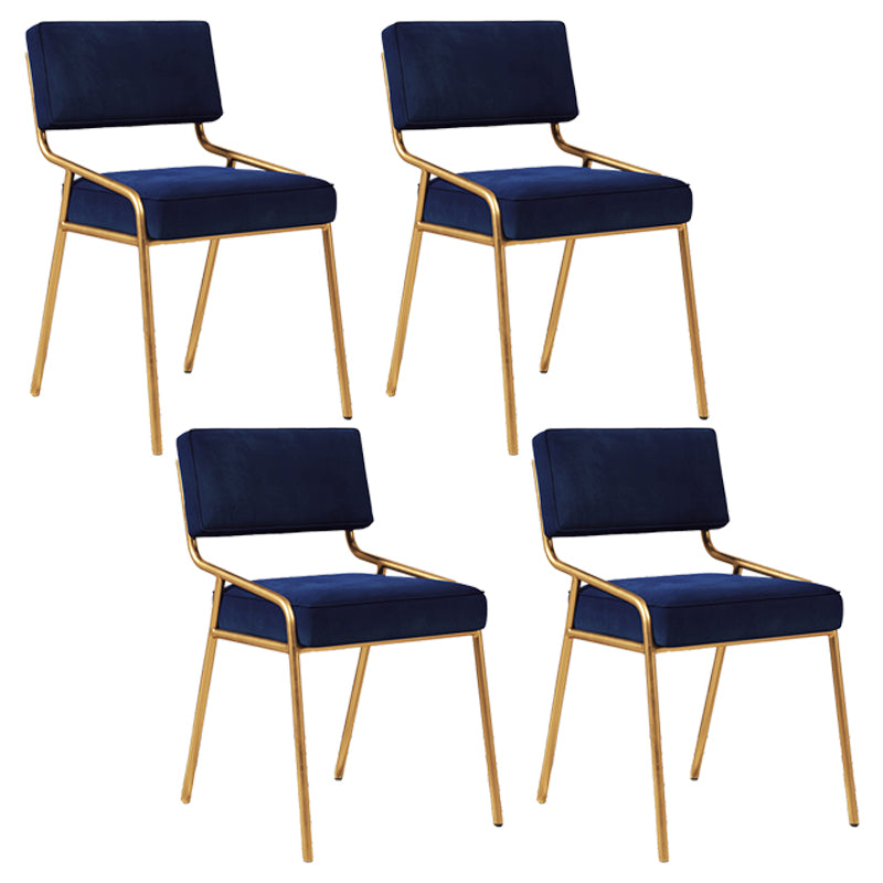 Industrial Home Side Chair Open Back Metal Upholstered Dining Room Chair Dark Blue 4 Piece Set Brass Gold Clearhalo ' kitchen&dining_furn' 'Dining Chairs' 'Dining Tables & Seating' 'dining_chair' 'furn' 'furn_dining_chair' 'Furniture' 'furniture_dining_chair' 'Kitchen & Dining Furniture' 'kitchen' 4055885