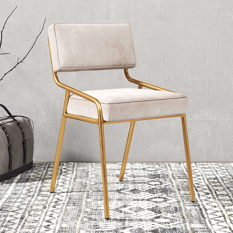 Industrial Home Side Chair Open Back Metal Upholstered Dining Room Chair Off-White 1 Piece Brass Gold Clearhalo ' kitchen&dining_furn' 'Dining Chairs' 'Dining Tables & Seating' 'dining_chair' 'furn' 'furn_dining_chair' 'Furniture' 'furniture_dining_chair' 'Kitchen & Dining Furniture' 'kitchen' 4055895