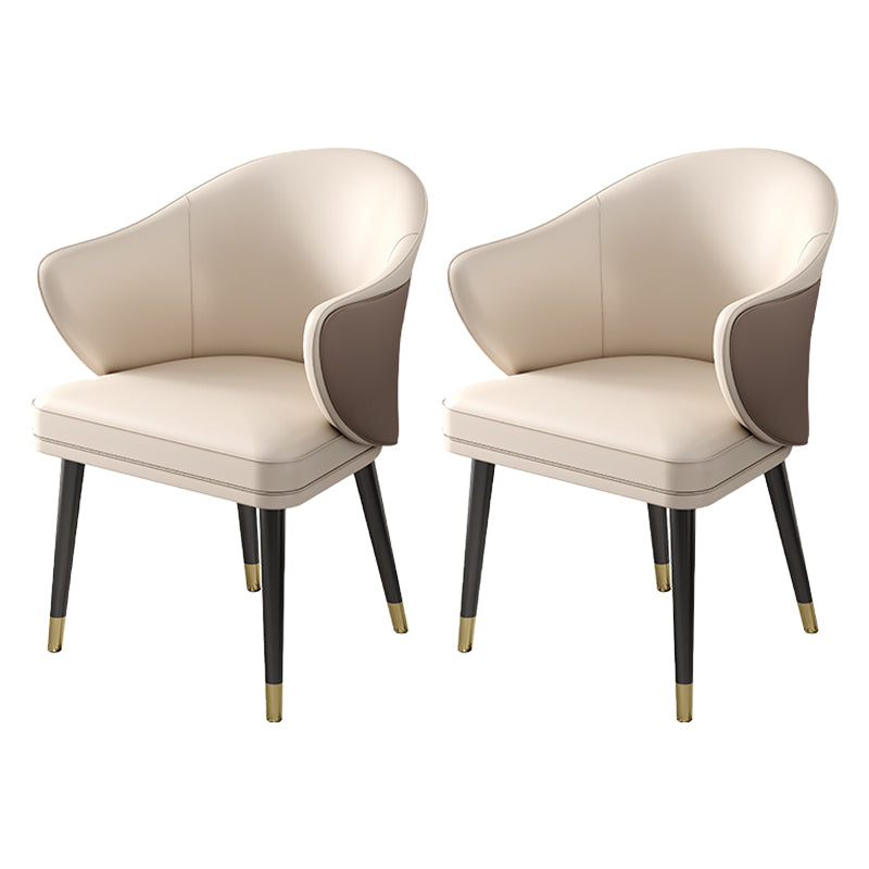 Glam Metal Dining Room Chairs PU Leather Dining Arm Chair for Restaurant Use White-Brown 2 Piece Set Clearhalo ' kitchen&dining_furn' 'Dining Chairs' 'Dining Tables & Seating' 'dining_chair' 'furn' 'furn_dining_chair' 'Furniture' 'furniture_dining_chair' 'Kitchen & Dining Furniture' 'kitchen' 4055925