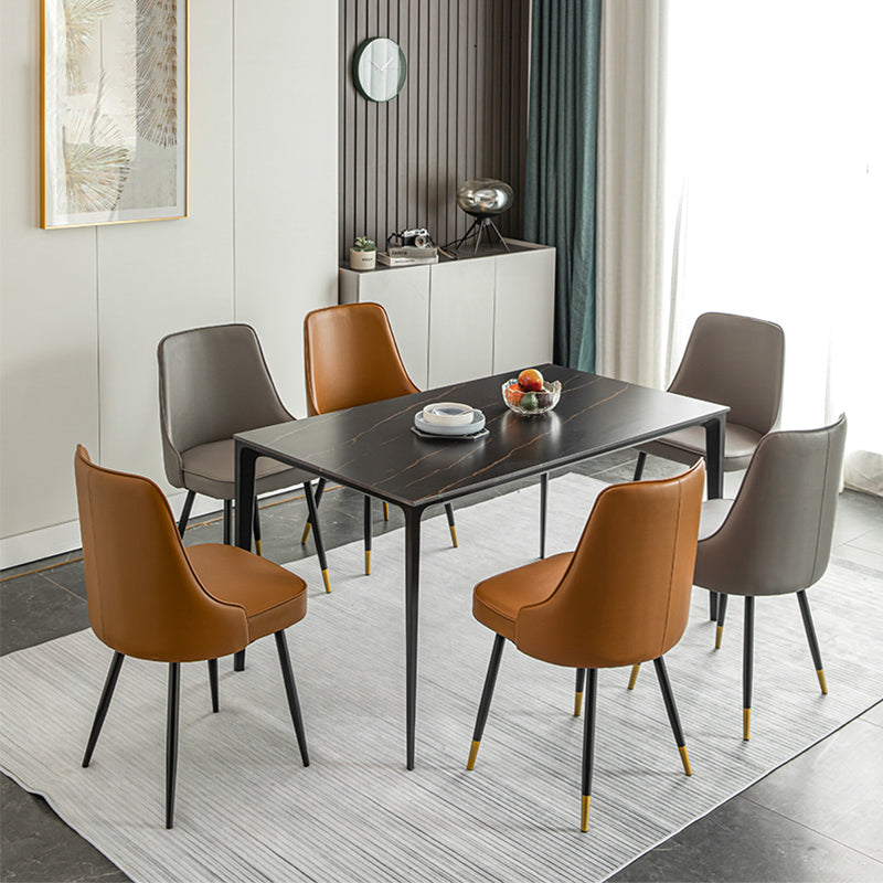 Glam Metal Dining Room Chairs Armless Faux Leather Dining Parsons Chair for Restaurant Use Clearhalo ' kitchen&dining_furn' 'Dining Chairs' 'Dining Tables & Seating' 'dining_chair' 'furn' 'furn_dining_chair' 'Furniture' 'furniture_dining_chair' 'Kitchen & Dining Furniture' 'kitchen' 4055933