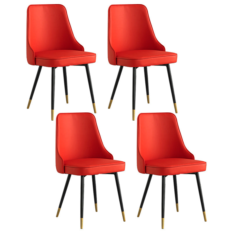 Glam Metal Dining Room Chairs Armless Faux Leather Dining Parsons Chair for Restaurant Use Red 4 Piece Set Clearhalo ' kitchen&dining_furn' 'Dining Chairs' 'Dining Tables & Seating' 'dining_chair' 'furn' 'furn_dining_chair' 'Furniture' 'furniture_dining_chair' 'Kitchen & Dining Furniture' 'kitchen' 4055943