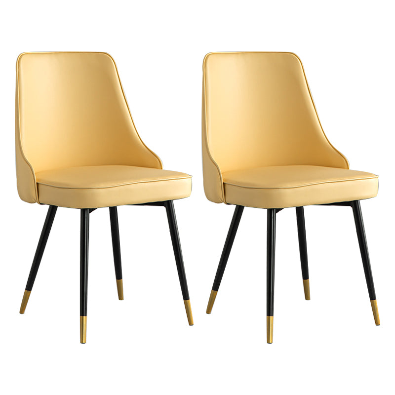Glam Metal Dining Room Chairs Armless Faux Leather Dining Parsons Chair for Restaurant Use Light Yellow 2 Piece Set Clearhalo ' kitchen&dining_furn' 'Dining Chairs' 'Dining Tables & Seating' 'dining_chair' 'furn' 'furn_dining_chair' 'Furniture' 'furniture_dining_chair' 'Kitchen & Dining Furniture' 'kitchen' 4055948