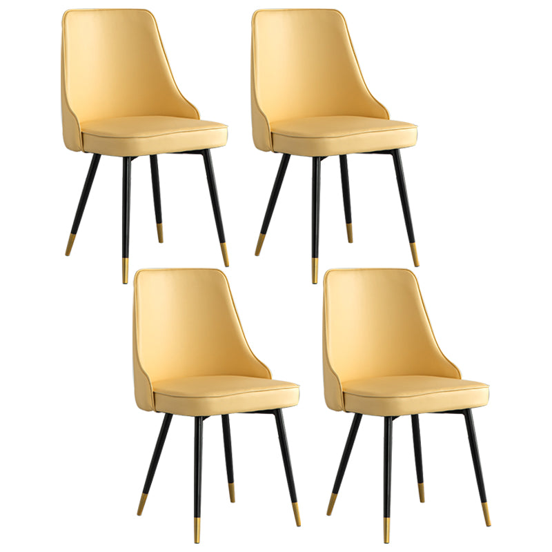 Glam Metal Dining Room Chairs Armless Faux Leather Dining Parsons Chair for Restaurant Use Light Yellow 4 Piece Set Clearhalo ' kitchen&dining_furn' 'Dining Chairs' 'Dining Tables & Seating' 'dining_chair' 'furn' 'furn_dining_chair' 'Furniture' 'furniture_dining_chair' 'Kitchen & Dining Furniture' 'kitchen' 4055949