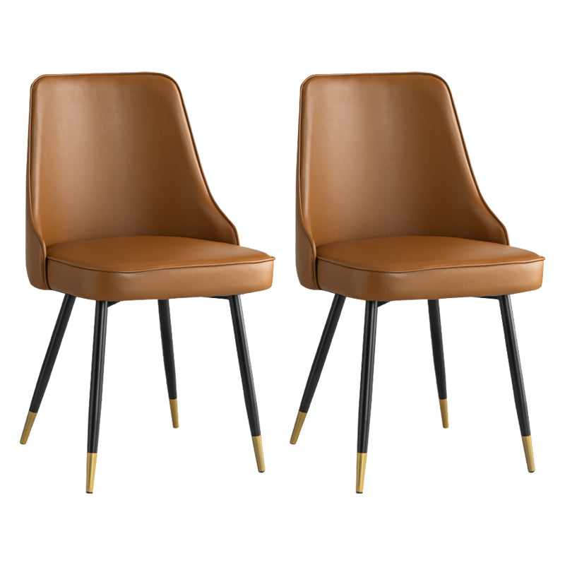 Glam Metal Dining Room Chairs Armless Faux Leather Dining Parsons Chair for Restaurant Use Dark Coffee 2 Piece Set Clearhalo ' kitchen&dining_furn' 'Dining Chairs' 'Dining Tables & Seating' 'dining_chair' 'furn' 'furn_dining_chair' 'Furniture' 'furniture_dining_chair' 'Kitchen & Dining Furniture' 'kitchen' 4055958