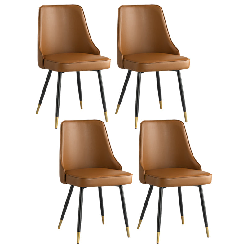 Glam Metal Dining Room Chairs Armless Faux Leather Dining Parsons Chair for Restaurant Use Dark Coffee 4 Piece Set Clearhalo ' kitchen&dining_furn' 'Dining Chairs' 'Dining Tables & Seating' 'dining_chair' 'furn' 'furn_dining_chair' 'Furniture' 'furniture_dining_chair' 'Kitchen & Dining Furniture' 'kitchen' 4055959