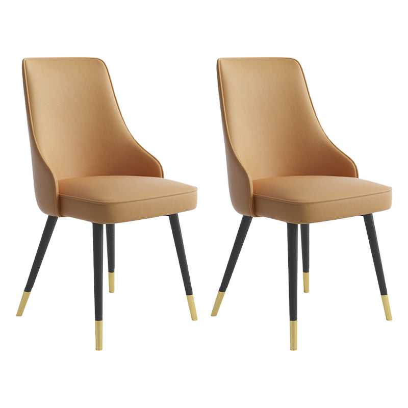 Glam Metal Dining Room Chairs Armless Faux Leather Dining Parsons Chair for Restaurant Use Light Coffee 2 Piece Set Clearhalo ' kitchen&dining_furn' 'Dining Chairs' 'Dining Tables & Seating' 'dining_chair' 'furn' 'furn_dining_chair' 'Furniture' 'furniture_dining_chair' 'Kitchen & Dining Furniture' 'kitchen' 4055961