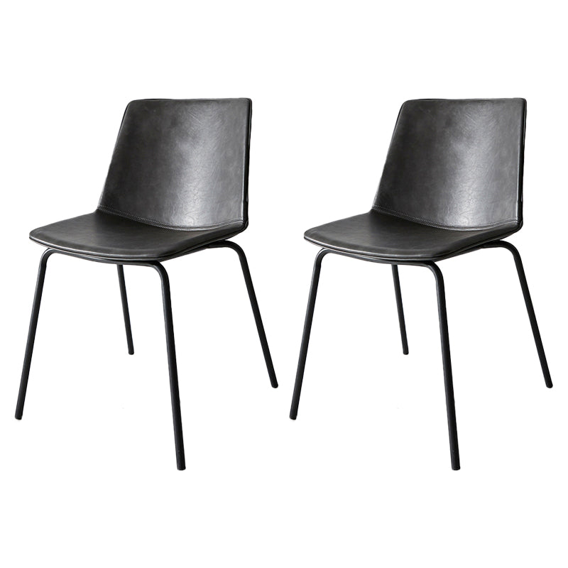 Industrial Metal Dining Room Chair Armless Upholstered Side Leather Chairs for Home Use Dark Gray 2 Piece Set Clearhalo ' kitchen&dining_furn' 'Dining Chairs' 'Dining Tables & Seating' 'dining_chair' 'furn' 'furn_dining_chair' 'Furniture' 'furniture_dining_chair' 'Kitchen & Dining Furniture' 'kitchen' 4055969