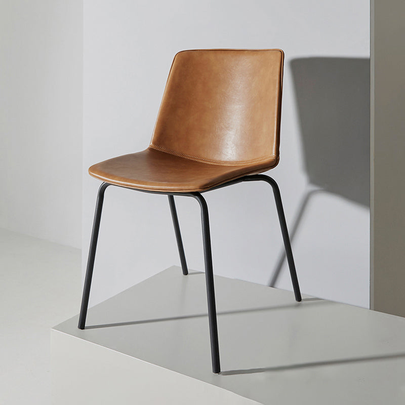 Industrial Metal Dining Room Chair Armless Upholstered Side Leather Chairs for Home Use Brown 1 Piece Clearhalo ' kitchen&dining_furn' 'Dining Chairs' 'Dining Tables & Seating' 'dining_chair' 'furn' 'furn_dining_chair' 'Furniture' 'furniture_dining_chair' 'Kitchen & Dining Furniture' 'kitchen' 4055973