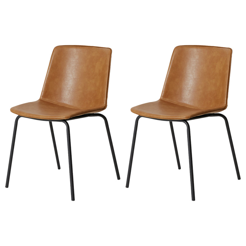 Industrial Metal Dining Room Chair Armless Upholstered Side Leather Chairs for Home Use Brown 2 Piece Set Clearhalo ' kitchen&dining_furn' 'Dining Chairs' 'Dining Tables & Seating' 'dining_chair' 'furn' 'furn_dining_chair' 'Furniture' 'furniture_dining_chair' 'Kitchen & Dining Furniture' 'kitchen' 4055976