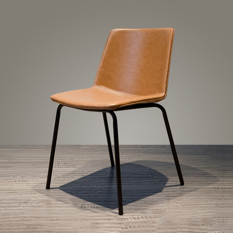 Industrial Metal Dining Room Chair Armless Upholstered Side Leather Chairs for Home Use Light Brown 1 Piece Clearhalo ' kitchen&dining_furn' 'Dining Chairs' 'Dining Tables & Seating' 'dining_chair' 'furn' 'furn_dining_chair' 'Furniture' 'furniture_dining_chair' 'Kitchen & Dining Furniture' 'kitchen' 4055979