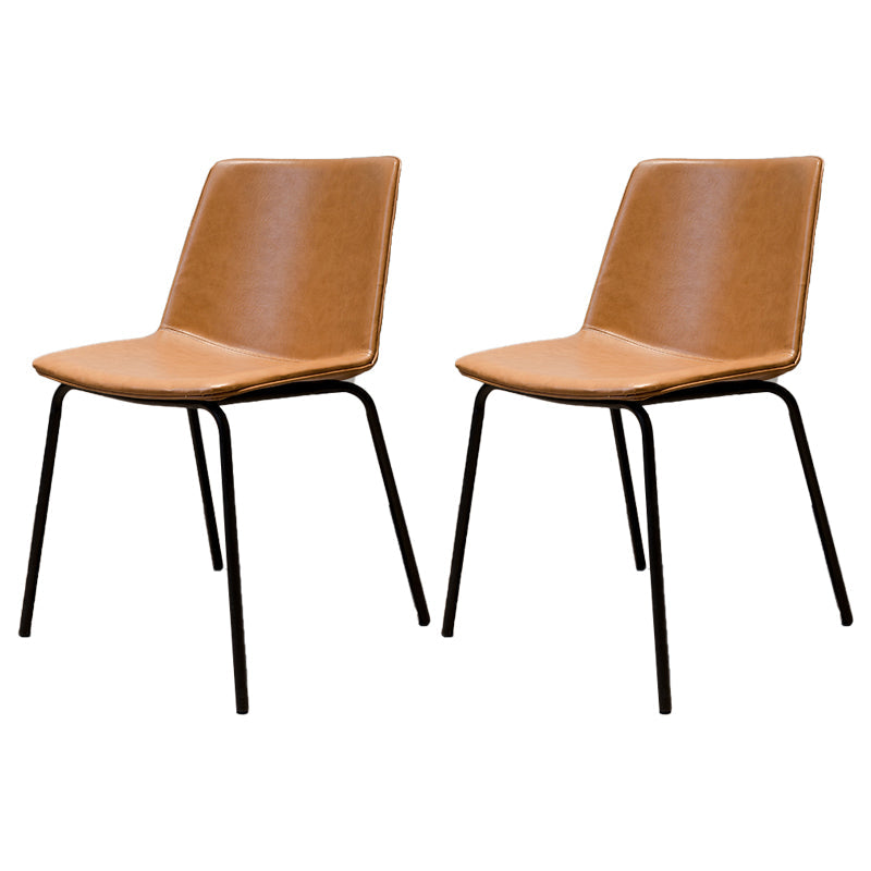 Industrial Metal Dining Room Chair Armless Upholstered Side Leather Chairs for Home Use Light Brown 2 Piece Set Clearhalo ' kitchen&dining_furn' 'Dining Chairs' 'Dining Tables & Seating' 'dining_chair' 'furn' 'furn_dining_chair' 'Furniture' 'furniture_dining_chair' 'Kitchen & Dining Furniture' 'kitchen' 4055981