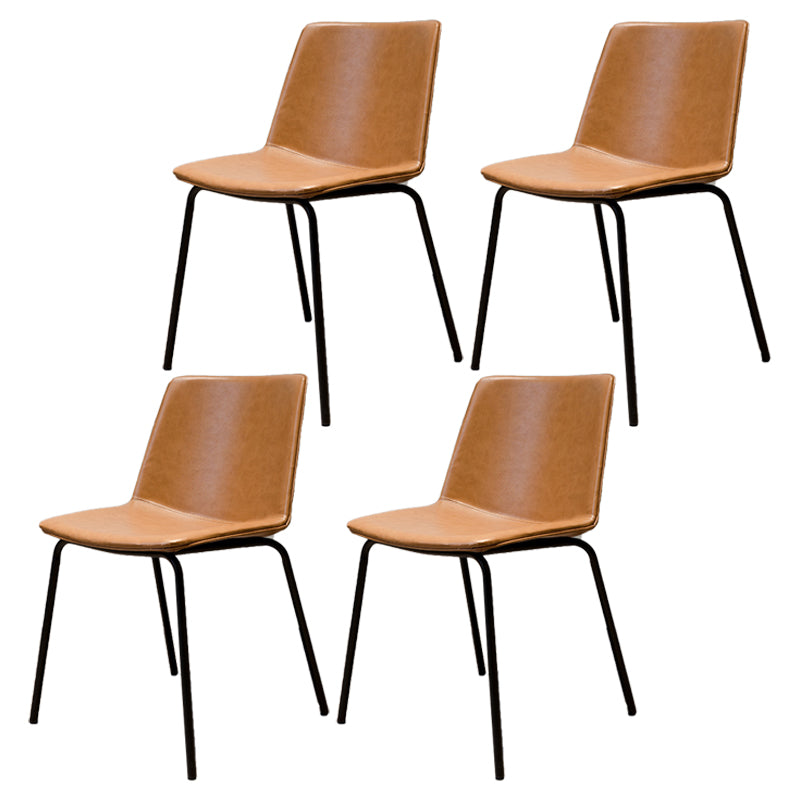Industrial Metal Dining Room Chair Armless Upholstered Side Leather Chairs for Home Use Light Brown 4 Piece Set Clearhalo ' kitchen&dining_furn' 'Dining Chairs' 'Dining Tables & Seating' 'dining_chair' 'furn' 'furn_dining_chair' 'Furniture' 'furniture_dining_chair' 'Kitchen & Dining Furniture' 'kitchen' 4055984