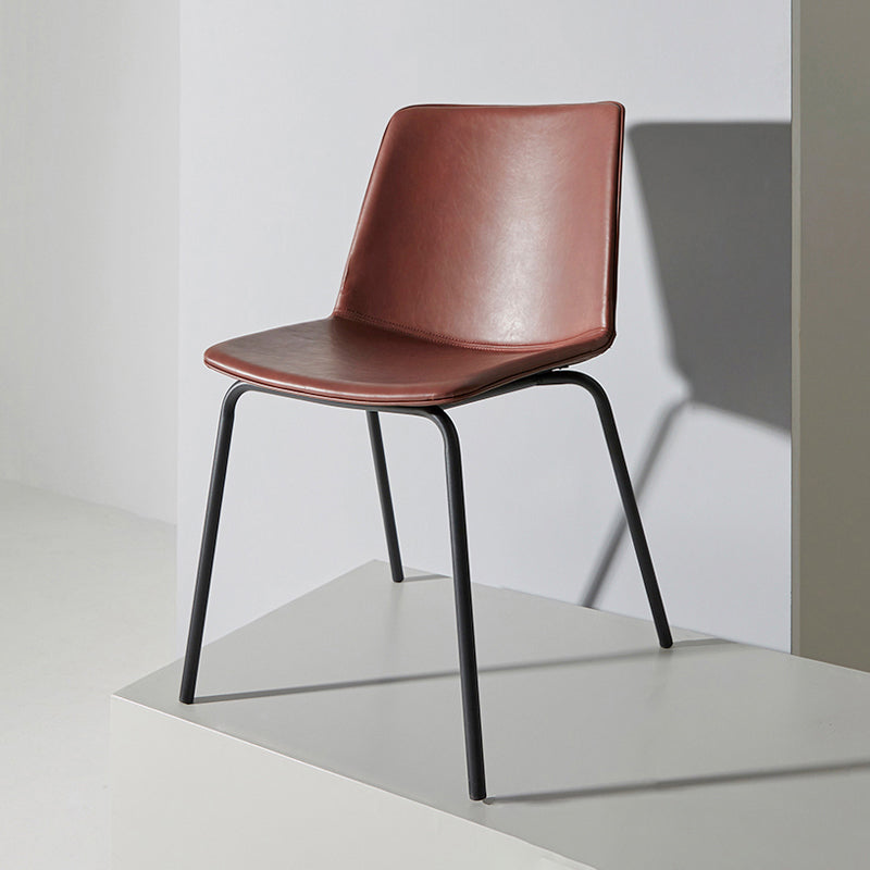 Industrial Metal Dining Room Chair Armless Upholstered Side Leather Chairs for Home Use Dark Red 1 Piece Clearhalo ' kitchen&dining_furn' 'Dining Chairs' 'Dining Tables & Seating' 'dining_chair' 'furn' 'furn_dining_chair' 'Furniture' 'furniture_dining_chair' 'Kitchen & Dining Furniture' 'kitchen' 4055991