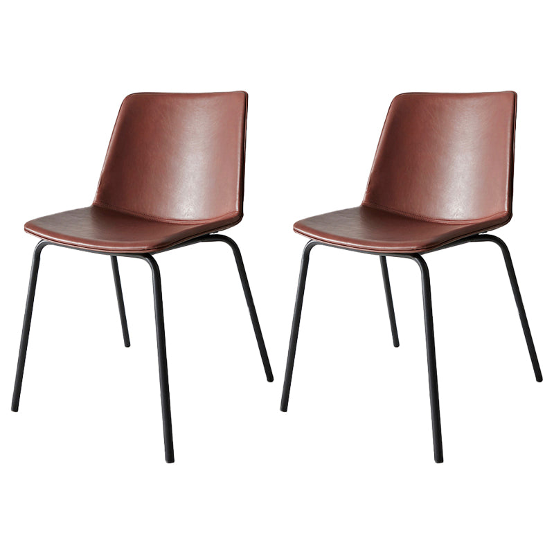 Industrial Metal Dining Room Chair Armless Upholstered Side Leather Chairs for Home Use Dark Red 2 Piece Set Clearhalo ' kitchen&dining_furn' 'Dining Chairs' 'Dining Tables & Seating' 'dining_chair' 'furn' 'furn_dining_chair' 'Furniture' 'furniture_dining_chair' 'Kitchen & Dining Furniture' 'kitchen' 4055994