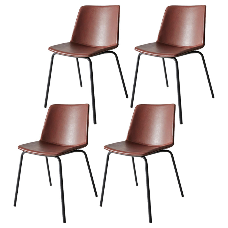 Industrial Metal Dining Room Chair Armless Upholstered Side Leather Chairs for Home Use Dark Red 4 Piece Set Clearhalo ' kitchen&dining_furn' 'Dining Chairs' 'Dining Tables & Seating' 'dining_chair' 'furn' 'furn_dining_chair' 'Furniture' 'furniture_dining_chair' 'Kitchen & Dining Furniture' 'kitchen' 4055996