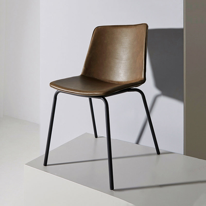 Industrial Metal Dining Room Chair Armless Upholstered Side Leather Chairs for Home Use Dark Coffee 1 Piece Clearhalo ' kitchen&dining_furn' 'Dining Chairs' 'Dining Tables & Seating' 'dining_chair' 'furn' 'furn_dining_chair' 'Furniture' 'furniture_dining_chair' 'Kitchen & Dining Furniture' 'kitchen' 4056003