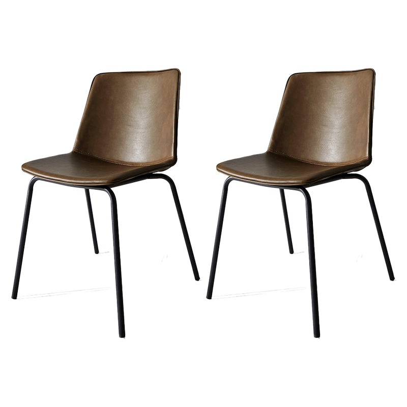 Industrial Metal Dining Room Chair Armless Upholstered Side Leather Chairs for Home Use Dark Coffee 2 Piece Set Clearhalo ' kitchen&dining_furn' 'Dining Chairs' 'Dining Tables & Seating' 'dining_chair' 'furn' 'furn_dining_chair' 'Furniture' 'furniture_dining_chair' 'Kitchen & Dining Furniture' 'kitchen' 4056004