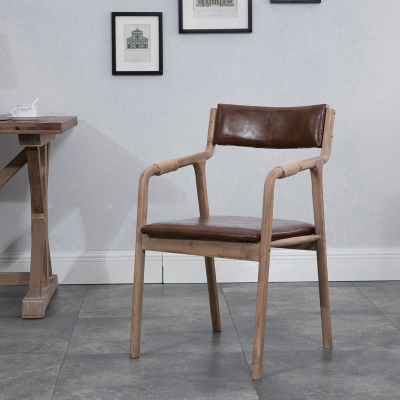 Indoor Country Style Arm Chair Open Back Wood Upholstered Single Dining Room Chair Brown Clearhalo ' kitchen&dining_furn' 'Dining Chairs' 'Dining Tables & Seating' 'dining_chair' 'furn' 'furn_dining_chair' 'Furniture' 'furniture_dining_chair' 'Kitchen & Dining Furniture' 'kitchen' 4056096