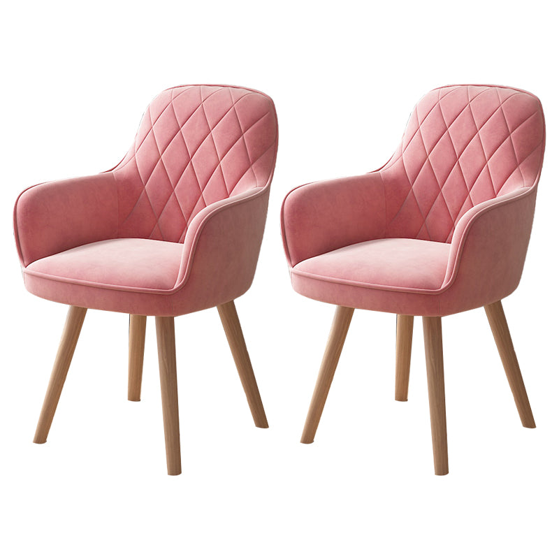 Upholstered Dining Arm Chair Solid Back Armchair with Wood Legs (Set of 2) Rose Pink Clearhalo ' kitchen&dining_furn' 'Dining Chairs' 'Dining Tables & Seating' 'dining_chair' 'furn' 'furn_dining_chair' 'Furniture' 'furniture_dining_chair' 'Kitchen & Dining Furniture' 'kitchen' 4056229