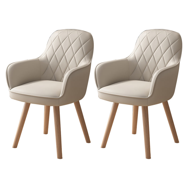 Upholstered Dining Arm Chair Solid Back Armchair with Wood Legs (Set of 2) Off-White Clearhalo ' kitchen&dining_furn' 'Dining Chairs' 'Dining Tables & Seating' 'dining_chair' 'furn' 'furn_dining_chair' 'Furniture' 'furniture_dining_chair' 'Kitchen & Dining Furniture' 'kitchen' 4056232