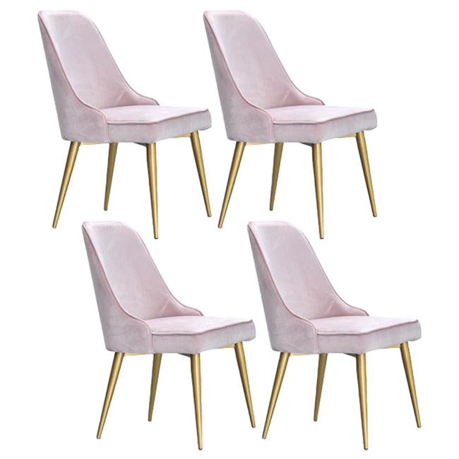 Scandinavian Style Metal Chairs Kitchen Dining Room Solid Back Side Chair Set Pink 4 Piece Set Brass Gold Clearhalo ' kitchen&dining_furn' 'Dining Chairs' 'Dining Tables & Seating' 'dining_chair' 'furn' 'furn_dining_chair' 'Furniture' 'furniture_dining_chair' 'Kitchen & Dining Furniture' 'kitchen' 4056304