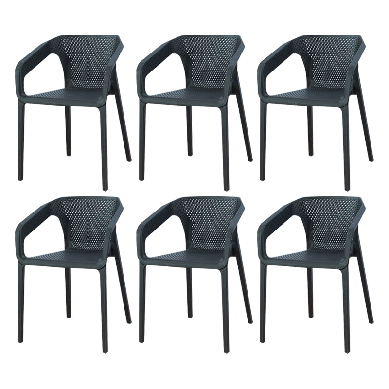Contemporary Style Plastic Chairs Solid Back Arm Dining Kitchen Chair Set Black 6 Piece Set Clearhalo ' kitchen&dining_furn' 'Dining Chairs' 'Dining Tables & Seating' 'dining_chair' 'furn' 'furn_dining_chair' 'Furniture' 'furniture_dining_chair' 'Kitchen & Dining Furniture' 'kitchen' 4056556
